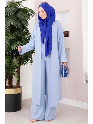 ZMR Bağcıklı Uzun Kimono Pantolon Takım Bebe Mavisi