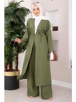 ZMR Bağcıklı Uzun Kimono Pantolon Takım Haki
