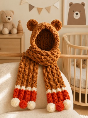 Custom Baby Çocuk  Balaklava Atkı Bere Seti Kışlık Örgü Balaklava Bere Atkı Kız &  Erkek Çocuk Atkı Sonbahar Temalı