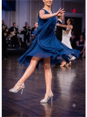 Bitangosu Gümüş Simli 8,5 cm 13 Pont Açık Topuk Tango, Dans ve Salon Ayakkabısı El Emeği Özel Seri Üretim