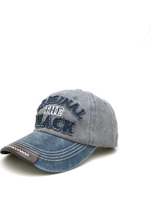 Happy Trend Perlotus Gri Lacivert Beyzbol Şapka Original Black Nakışlı Deri Detaylı Tasarım