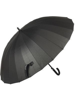 Happy Trend Siyah Desenli Baston 24 Fiber Tel Hakiki Deri Saplı Premium Protokol Şemsiye LNSNM540