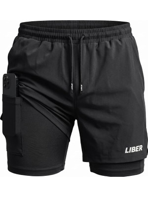 Happy Trend 2-In-1 Erkek Running Sport Hızlı Kuruma Gym Fermuarlı Cepli Hafif Şort