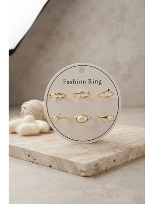 Toyigoo Gold Renk Pirinç Vintage Detaylı 6'lı Yüzük Seti BYK4315 - Lisinya