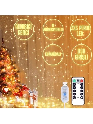 Magicway USB Girişli Rgb Şerit LED 8 Çeşit Animasyonlu Kumandalı Dekoratif Aydınlatma- 3x3 Metre Günışığı Perde - Tv Arkası, Tavan ve Oda LED Işık