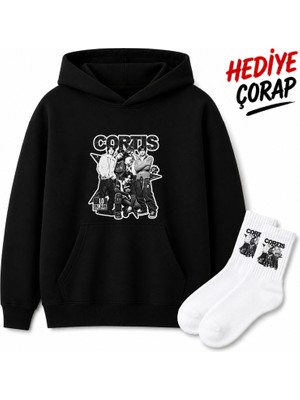 BarsDepo Cortıs Baskılı Hoodıe, %100 Pamuk Unisex Çocuk / Yetişkin Sweatshırt ( Çorap Hedıyelı)