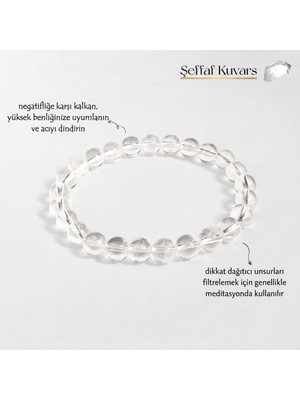 Taşmir Doğal Şeffaf Kuvars Bileklik | 8 mm Kristal Kuvars, Şifa, Dengeleme
