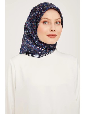 Armine Nostalji Serisi Ipek Twill Eşarp 9013D-10 Nokta Desen Lacivert