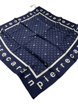 Pierre Cardin Sura Ipek Eşarp 8940230 Logolu Desen Lacivert