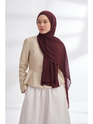 Armanda Müslin Dama Desen Şal 3350-BURGUNDY