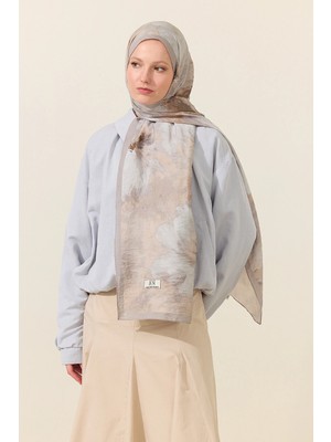 CS Camellia Scarf Flora Pamuk Viskon Şal - Gri Bej