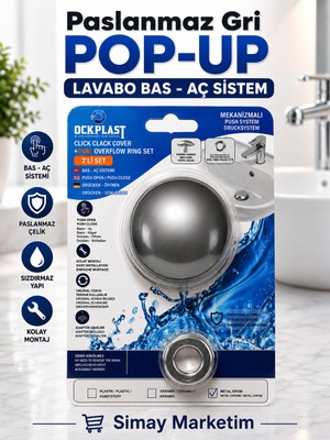 OCK Plast Paslanmaz Çelik Gri , Bas Aç Otomatik Sistem Pop-Up Lavabo Sifonu-Üniversal Bütün Modellere Uyumlu