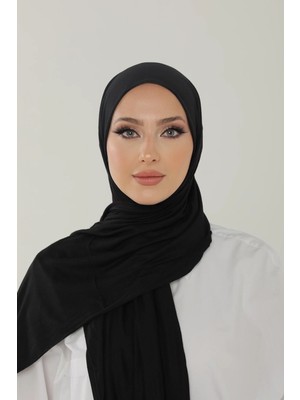 Siyah Luxury Penye Şal - Kadın Tesettür Jersey Hijab Lycra Shawl