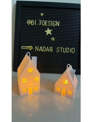 Nadar Studio Kış Evi Tealight Mumluk  2 Parça Ev ve Tabanlık / Tealight Hediyeli