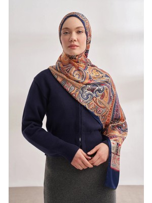 Armanda Ethnic Vual Mystigue Desen Özel Seri Şal - Lacivert Dore