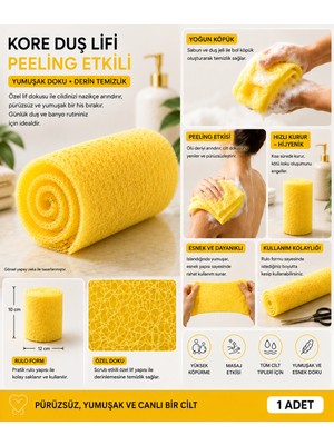 Haneliya Kore Duş Lifi Sarı Peeling Etkili Vücut Kesesi Scrub Banyo Lifi 1 Adet