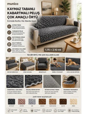 Munico Kaymaz Tabanlı Peluş Koltuk Örtüsü Kabartmalı Kanepe Koruyucu Kabartmalı Koltuk Örtüsü