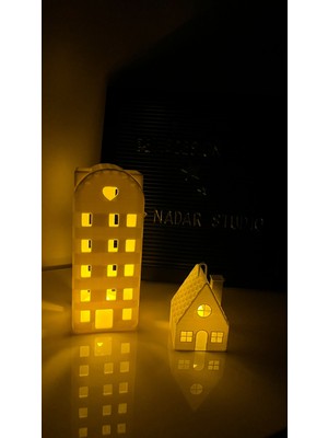 Nadar Studio Kış Evi Tealight Mumluk  2 Parça Ev / 2 Adet Tealight Hediyeli