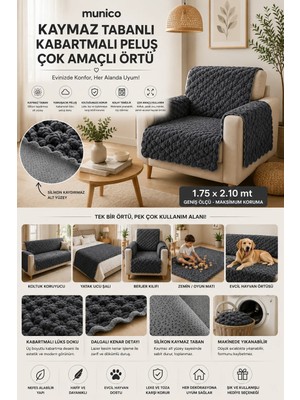 Munico Dekoratif Peluş Koltuk Örtüsü Kaymaz Tabanlı Kanepe Şalı  Kalın Dokulu Koltuk Örtüsü