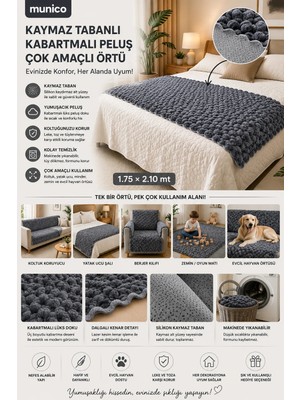 Munico 2 Adet Kaymaz Silikon Tabanlı Çok Amaçlı Peluş Koltuk Örtüsü Lüks Kabartmalı Peluş Koltuk