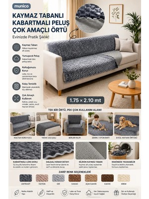 Munico Lüks Dokulu Kaydırmaz Koltuk Örtüsü Modern Kanepe Şalı Ultra Yumuşak Kabartmalı Peluş