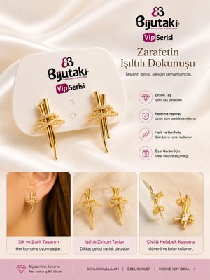 Bijutakı Gold Renk Zirkon Taşlı Çivi Küpe