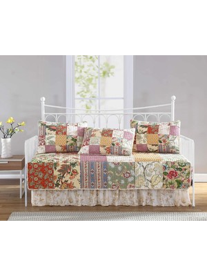 Happy Trend Chezmoi Collection Delaney 5 Parça Çiçekli Yama Işi Günlük Yatak Örtüsü Seti, Önceden YIKANMIŞ%100 Pamuk Yorgan Örtüsü Seti, Günlük Yatak Boyutu