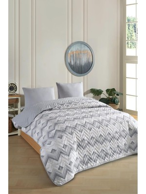 Happy Trend Formeya Çift Kişilik Desenli Kapitone Çift Taraflı Renkli Pike Yatak Örtüsü Takımı 200X230 cm (Çarşafsız) (Gri)