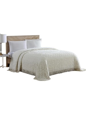 Happy Trend Beatrice Home Fashions Madalyon Kadife Yatak Örtüsü, Çift Kişilik Yatak, Fildişi Rengi