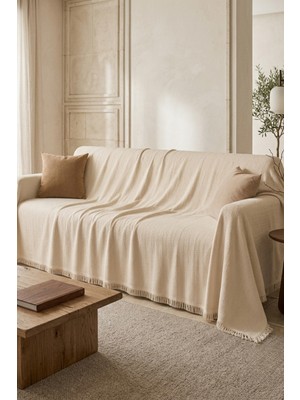 Dokuvia Iskandinav Dokulu Pamuklu Saçaklı Koltuk Örtüsü ve Koltuk Şalı Kaymaz Terletmez 180X300 cm
