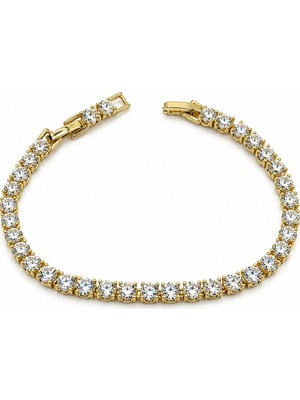 Stelle Jewelry Xuping Altın Renk 0,5 cm Zirkon Taşlı Su Yolu Tenis Kadın Bileklik 17,5+2 cm