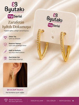 Bijutakı Gold Renk Taşlı V Model Küpe