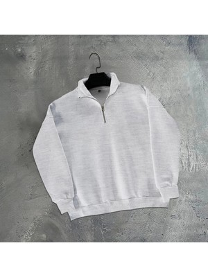 Asmedo Erkek Yarım Fermuarlı Üç Iplik Sweatshirt - Gri