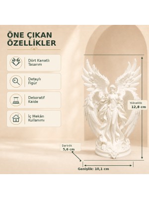 Eb Studio Beyaz Dört Kanatlı Kadın Figürlü Dekoratif Biblo – Fantastik Masaüstü ve Kitaplık Dekoru 12,8 cm