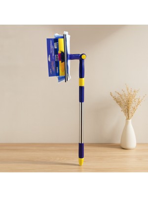 360° Başlıklı Uzayan Saplı 2'li Cam Sil ve Mikrofiber Mop 24.5 cm (85-133 Cm)