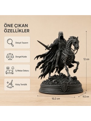 Eb Studio Karanlık Süvari Atlı Savaşçı Dekoratif Siyah Biblo – Gotik Masaüstü ve Ofis Figürü 12 cm
