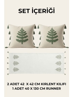 Dokuvia Doğa Izleri Punch Nakışlı Kırlent ve Runner Seti 2 Kırlent Kılıfı 1 Masa Runnerı Dekoratif Salon Takımı 3 Parça