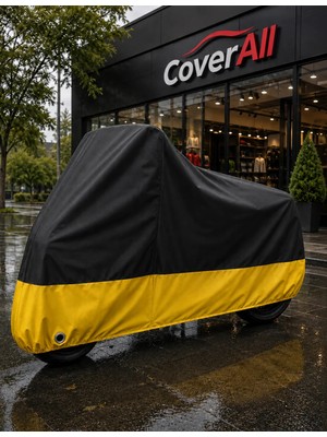 Coverall Vespa Sprint 150 (Siyah- Sarı Parç.)Motosiklet Brandası,su Geçirmez (Çantalı Motor)