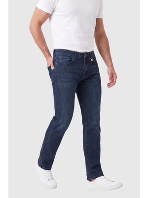 Deepsea Erkek Regular Fit Standart Kesim Likralı Taşlanmış Koyu Lacivert Kot Pantolon – Esnek Pamuklu Jean 2600982