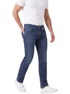 Deepsea Erkek Regular Fit Standart Kesim Likralı Taşlanmış Lacivert Kot Pantolon – Esnek Pamuklu Jean 2600982