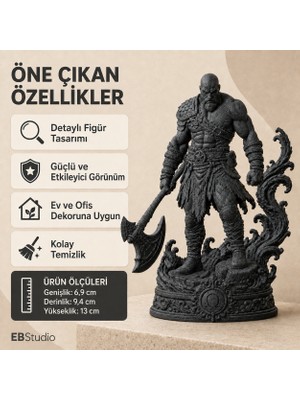 Eb Studio Baltalı Savaşçı Kratos Dekoratif Biblo – Detaylı Masaüstü Ev ve Ofis Dekoru