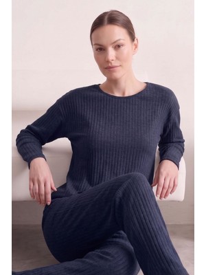 Farya Home Pamuklu Şeritli Kışlık Yumuşak Tuşe Interlok Örme Pijama Takımı