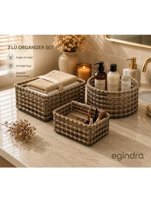 Egindra Hasır Örgü 3lü Organizer Set Dekoratif El Yapımı