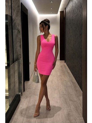 Lior Design Kadın Bohem V Yaka Mini Abiye Elbise