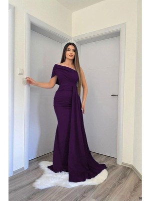 Lior Design Kadın Zarif Stil Tek Omuz Kuyruklu Balık Kesim Abiye Elbise