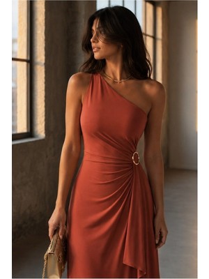 Lior Design Kadın Sade Tek Omuz Kemerli Maxi Abiye Elbise