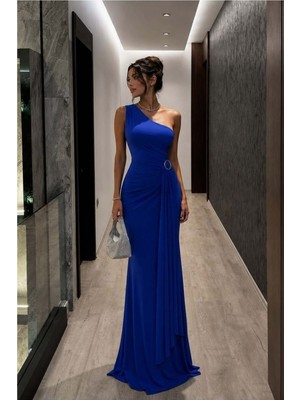 Lior Design Kadın Sade Tek Omuz Kemerli Maxi Abiye Elbise