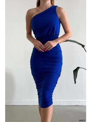 Lior Design Kadın Minimal Krep Kumaş Tek Omuz Abiye Elbise