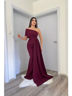 Lior Design Kadın Zarif Stil Tek Omuz Kuyruklu Balık Kesim Abiye Elbise