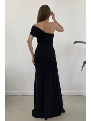 Lior Design Kadın Vintage Straplez Yırtmaçlı Maxi Abiye Elbise